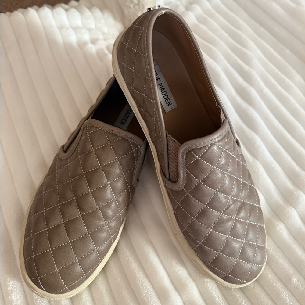 Steve Madden Tan Quilted Sneakers Slip-On